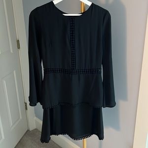 Black Aqua Dress- tiered skirt and bell sleeves